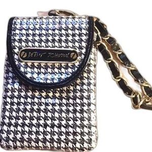 Betsey Johnson Wristlet Cell Phone Houndstooth Sequined Case